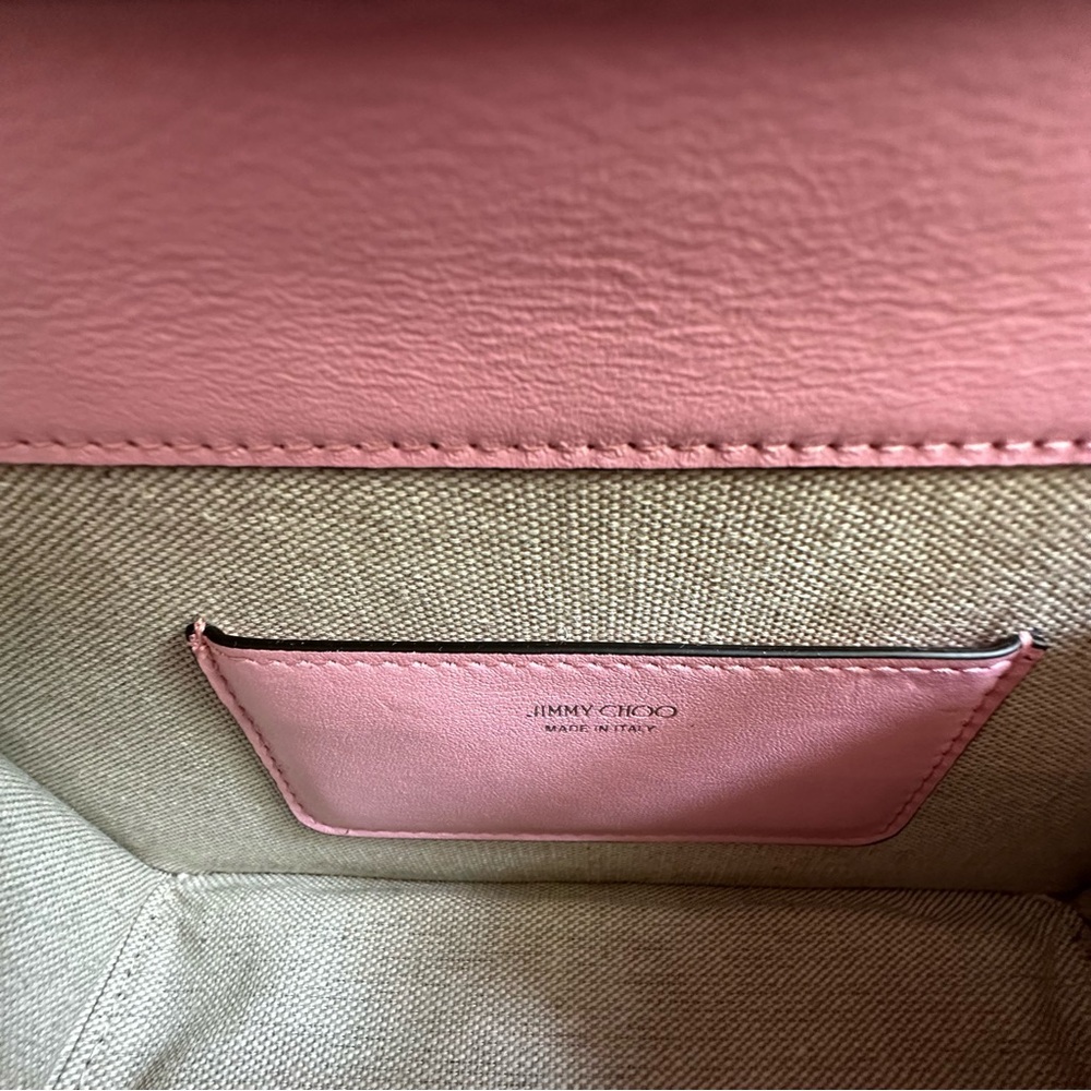 NWT Jimmy Choo | Pink Ecru Canvas Crystal Choo Crossbody Bag $1050 - Picture 4 of 7